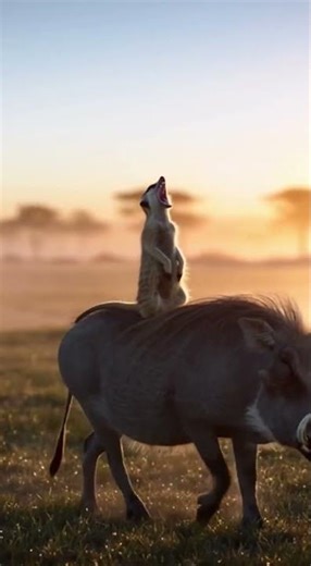 Friendship at Dawn: Meerkat & Warthog Slow Walk#Meerkat #Warthog #AfricanSavanna #DawnLight
