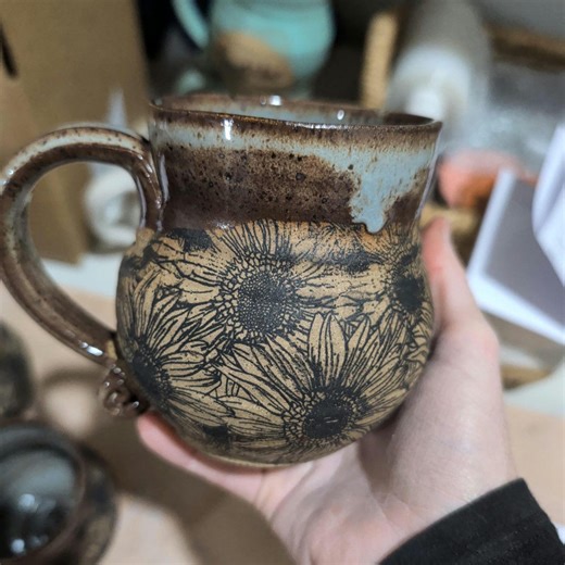 Handmade Sunflower Coffee Mug: 12 Oz Wheel Thrown Stoneware Cup - Etsy