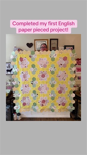 Finished my first EPP quilt top on 1/30/26. I made it for my soon to be granddaughter. Hand pieced, hand sewn & filled with love! 🥰@binahbear @DayBreak #englishpaperpiecing #babyquilt #quilt #handmade #handsewn