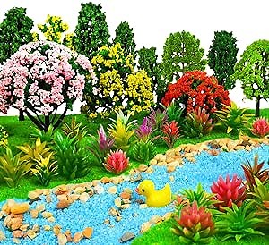 60 Pieces Model Trees 1.1-4.3inch Mixed Diorama Model Tree Colourful Grass Mini Fake Plants for DIY Crafts, Building Model, Railway Scenery Landscape Supplies