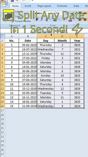 Split Date into Day, Month & Year in Excel
