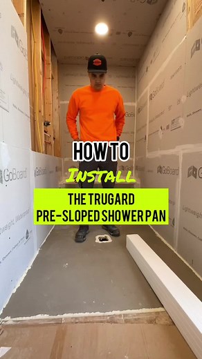 Learn how to install the Trugard pre-sloped shower pan and curb! First, measure and cut the curb, then dry fit it. Apply thinset to the subfloor and install the curb and shower pan. Be sure to collapse the ridges! If you need to extend the shower pan, use dry pack mortar and level it out to the correct slope. Purchase the Trugard shower pan and curb along with all your materials at www.trugarddirect.com. #trugard #waterproofingmembrane #trugarddirect #showerwaterproofing #diy #showerrenovation #