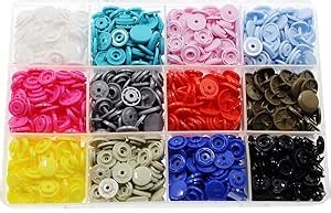 288 Sets KAM T8 Snaps, BetterJonny Size 24 Plastic Snaps Starter Fasteners Kit No-Sew Buttons for Crafts Clothing Diaper Sewing 12 Colors