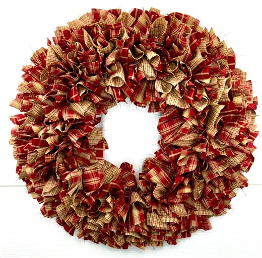 Red and Tan Rag Wreath, Farmhouse Décor - Etsy
