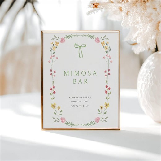 Wildflower Mimosa Bar Sign Printable Template, Bridal Shower Bubbly Sign Bow, Grandmillenial Cottagecore Shower Decor, LLP280 - Etsy