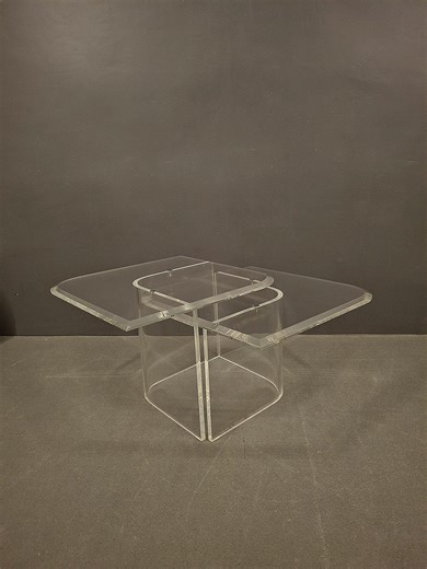 Vintage Plexiglass Coffee Table Set 1970s, Acrylic Lucite Modular Tables, Space Age Interlocking Side Tables, Clear Minimalist Furniture