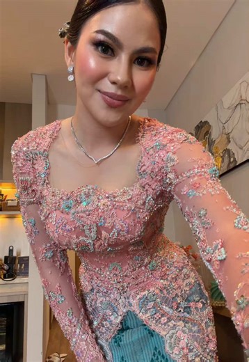 Stunning Salmon Pink and Tiffany Blue Kebaya Design