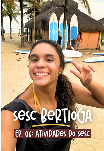 Tudo sobre o Sesc Bertioga 🏖️ Ep. 06: Atividades do Sesc Coisa é o que não falta pra fazer no Sesc Bertioga! Nesse vídeo reuni algumas experiências que tive por lá. Algumas atividades precisam de inscrição prévia, que é sempre feita no dia anterior lá na biblioteca e dependendo da quantidade de inscritos ainda rola um sorteio. O melhor é que são todas gratuitas! Se você gostou e quer saber mais sobre o Sesc Bertioga, já me segue aqui para acompanhar os próximos vídeos! #Sesc #SescBertioga #yoga