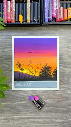 Easy Sunset Scenery Drawing with Oil Pastels 🌅 | Step by Step for Beginners