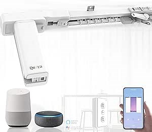 Quoya BL01 Smart Electric Curtain Track 【Beltless, Adjustable, No Cutting, Adjustable Speed, Quiet, Compatible with Alexa, Google, Siri, Apple Watch, Remote Included】(TWO WAY OPENING ONLY)