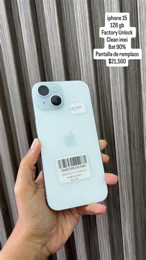 iphone 15 128 gb Factory Unlock Clean imei Bat 90% Pantalla de remplazo $21,500 #fitytech #fly #oferta #iphone #iphone15