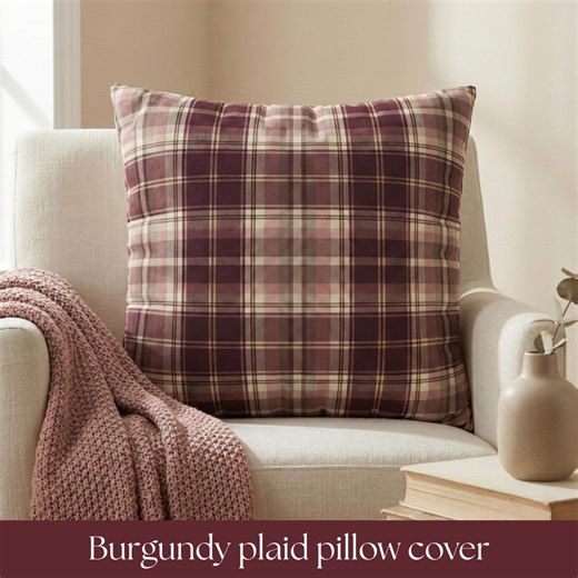 Plaid Pillow Cover, Burgundy Blush Tartan Cushion, Preppy Classic Decor for Sofa or Bed - Etsy