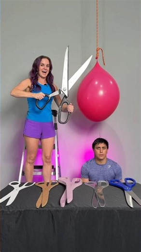 Which scissors will cut the rope and burst the balloon?