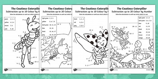 The Cautious Caterpillar Subtraction Colour by Number