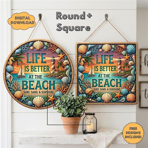 Beach Welcome Sign PNG Bundle, Summer Sublimation (digital Download), Home Decor, Wreath, Coaster, Spinner - Etsy