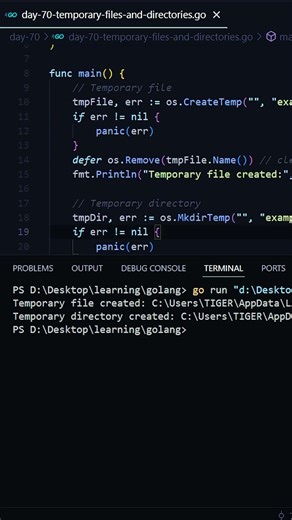 Temporary Files & Directories in GoLang 😎 | Day 70 of 90 Days Challenge 💻