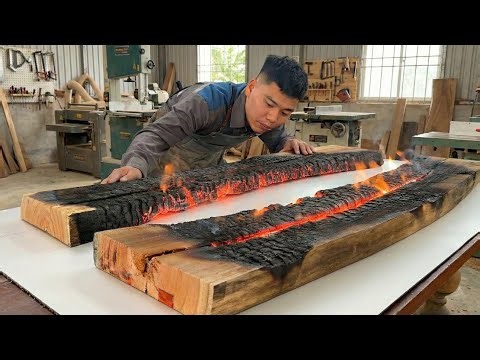 Designing and Building a Stunning Table from a Charred Wood Slab | The Ultimate Woodworking Idea