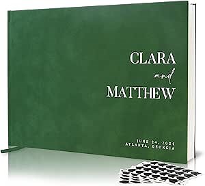 Personalized Guest Book - 11.5" x 8.5" Premium Custom Guest Signing Book with Bookmark and Blank Pages for Wedding Reception Table Decoration Engagement Birthday Party Event, Emerald