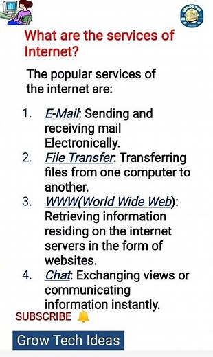 What are the services of the Internet ? | Most popular Services of the Internet Email, File transfer