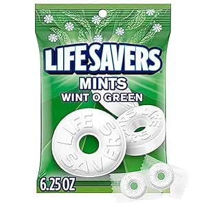 LIFE SAVERS Wint-O-Green Sugar Free Green Bag Individually Wrapped Breath Mints Hard Candy, 6.25 Oz Bag