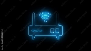 Glowing neon modem icon isolated on black background. HD Video motion graphic animation