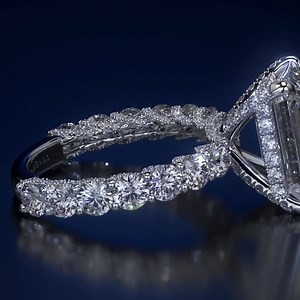 6.1K views · 2.9K reactions | 6.35ctw F-VS1 Emerald Cut Micropavé Lucida Setting Lab Grown & Natural Diamond Engagement Ring 18k White Gold The ring comes with a Lifetime warranty and Money back guarantee. | Liori Diamonds | Facebook