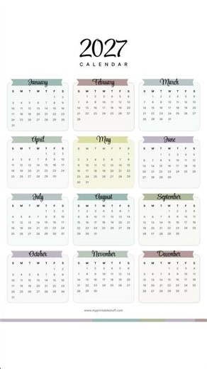 Printable Muted Ribbon 2027 Calendar | Free A4, Letter, Landscape & Portrait PDF