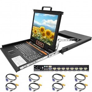 1U Rack Mount KVM Console - 17" Rackmount Monitor Keyboard and 8 Port VGA KVM Switch, OSD Hotkey Button Switching, 1280X1024 60Hz, 50,000 MTBF, for Windows,Linux,Mac,Sun, 8 USB VGA KVM Cables Included