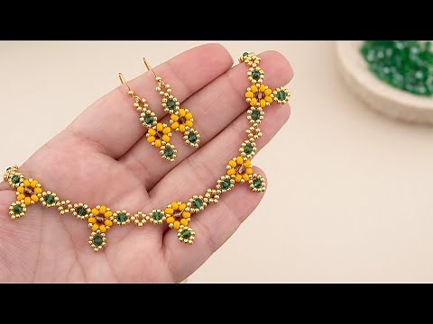 🌻 DIY Sunflower Beaded Necklace and Earrings | Step-by-Step Seed Bead Flower Jewelry Tutorial 🌻 #diy