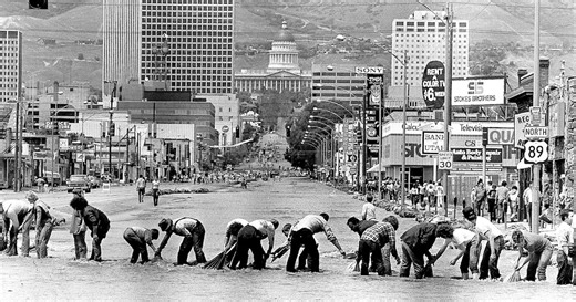 Deseret News archives: Flooding nearly overwhelmed downtown Salt Lake City