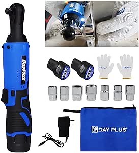 Cordless Electric Ratchet Wrench Set, 3/8" 12V Power Ratchet Tool Kit Mini Car Wrench with 7 Sockets, 2 Packs Battery And Charger, Forward/Reverse Rotation Switch