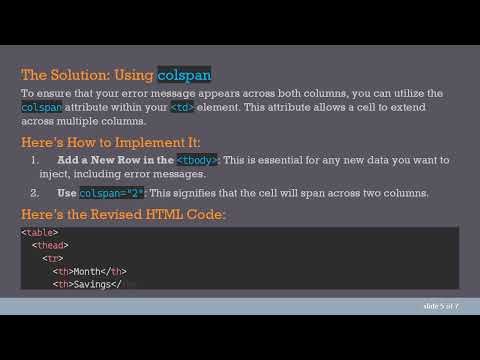 How to Display a Single Error Message Across Two Header Columns in HTML Tables