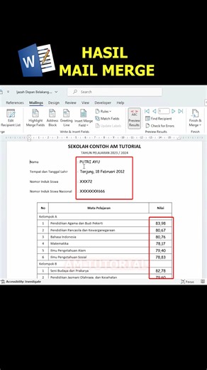 47K views · 440 reactions | hasil mail merge #microsoftword #belajarngetik #belajarexcel #belajarkomputer #tutorialkomputer | AM Tutorial | Facebook