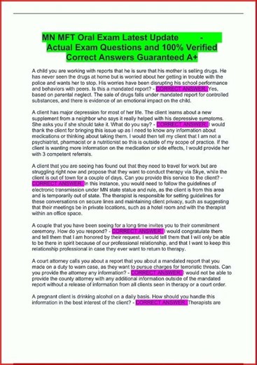 Mn Mft Oral Exam Latest Update Actual Exam Questions And 100 video