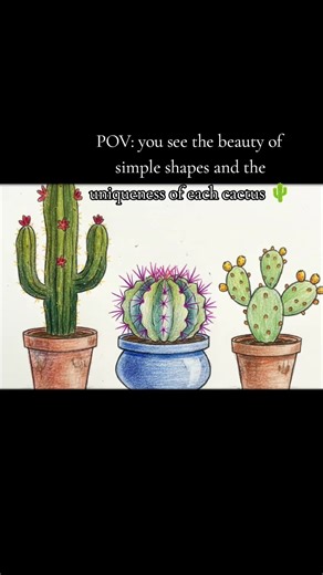 Each cactus in the drawing is unique — with different shapes and textures. Simple pencil lines help convey the character and charm of these amazing plants. @Alena J. - B. 🇱🇻 @OlgaDeginАrt @MariiasArtundKunst #pensildrawing #drawingtips #arttutorial #pencilsketch #creatorsearchinsights