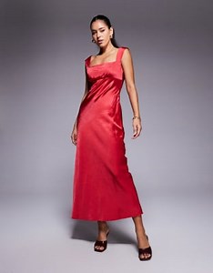Princess Polly Radioactive satin square neck maxi dress in red | ASOS