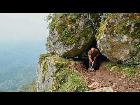 Man Builds A SECRET Cliff SHELTER Under HUGE Rock | Relaxing ASMR ‪@luxonbushcraft‬