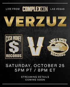 VERZUZ on Instagram: "THIS SATURDAY!! 5 PM PT / 8 PM ET WITH BIG SURPRISES COMING. #VERZUZ is back!! Cash Money vs No Limit Celebration LIVE from @ComplexCon Las Vegas!!"
