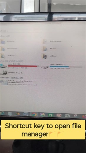 shortcut key to open file manager 🖥️🖥️ #shorts #subscribe #trending #viral