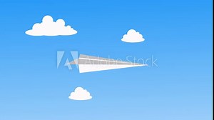 Loopable Flying Paper Airplane with Clouds Stock Video