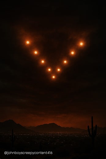 Phoenix, Arizona (March 13, 1997) — Thousands of witnesses reported seeing a massive, silent V-shaped formation of lights gliding across the desert sky. It stretched over a mile wide and moved with eerie precision… with no sound. Some say it was military flares. Others swear it was something not of this world. 👁️‍🗨️ What do you believe really happened that night? Was it secret technology… or a UFO visitation? 👇 Leave your thoughts in the comments. #PhoenixLights #UFO #Mystery #Aliens #Unexpla
