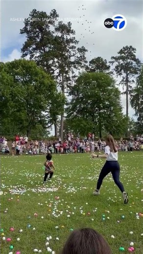 Woman rescues child moments before hundreds of Easter eggs drop