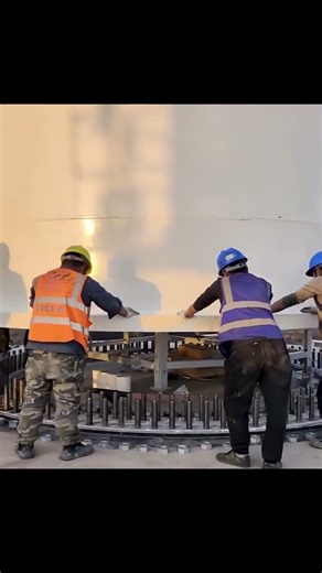 Skilled Crew Assembling Wind Power Tower.