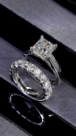 16 reactions | A big, bold and beautiful princess cut diamond wedding set handcrafted by our master jeweler! DM us to start your jewelry journey! #diamondring #diamondjewelry #medawarmoment #handcraftedjewelry #custommade #diamondbands | Medawar Jewelers | Facebook