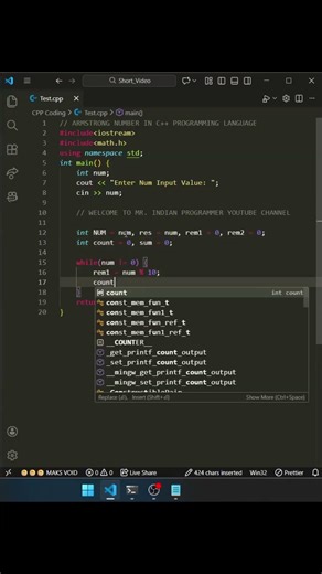 armstrong number in cpp | day - 118 #shorts #viral #trending #youtubeshorts