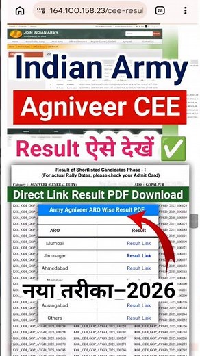 Indian Army Agniveer CEE Result 2026 Direct Link | Army Agniveer ka Result Kaise Check Karen 2026 |