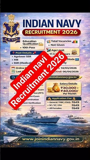 Indian Navy Recruitment 2026 | 10th Pass Govt Job | Agniveer SSR MR Vacancy | Apply Online 2026
