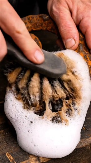satisfying rust removal using intense cleaning foam! 🤯 #cleaning