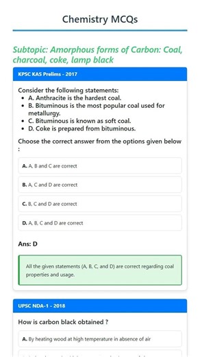 Amorphous forms of Carbon: Coal, charcoal, coke, lamp black