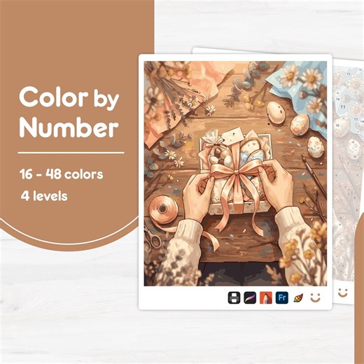 Easter Gift Box - Color by Number - Digital & Printable - 4 Levels - Etsy